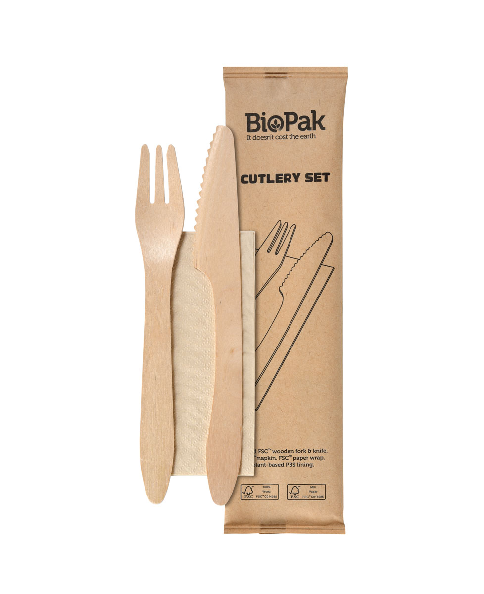 Holz Besteck Set inkl. Serviette 190 mm